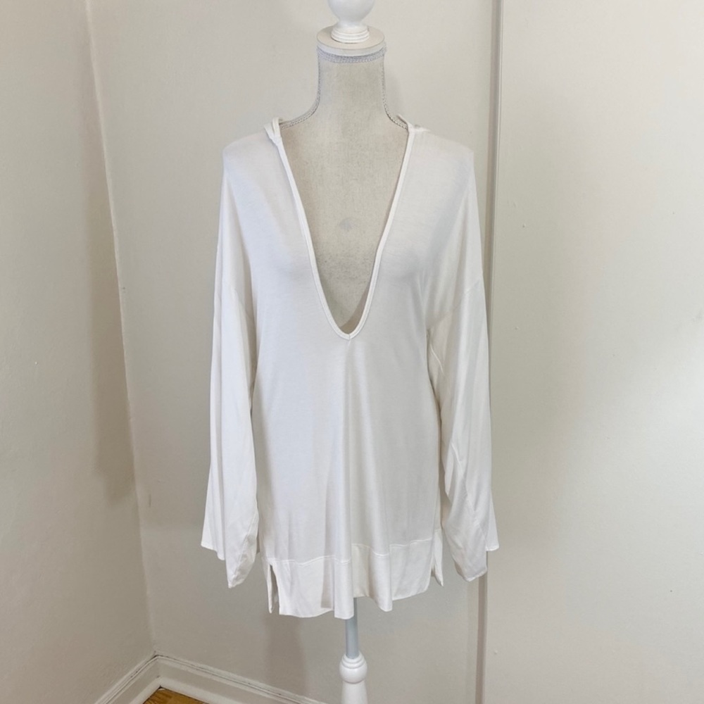 Trina Turk Solid White Hooded Swim Coverup Tunic M